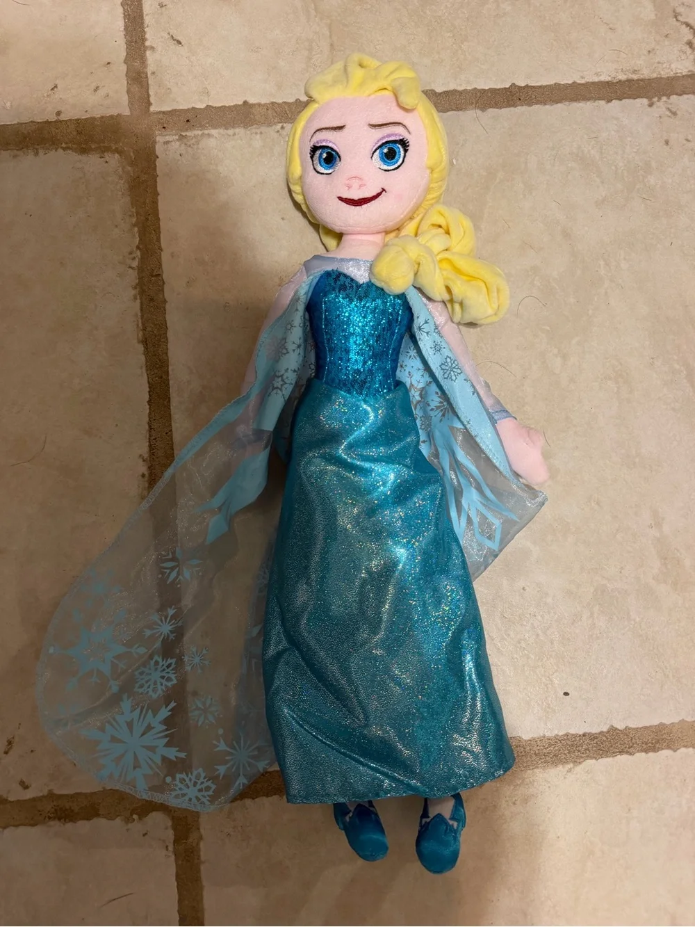 Disney Elsa Plush Doll in Sparkling Teal Blue Gown with Yellow Hair